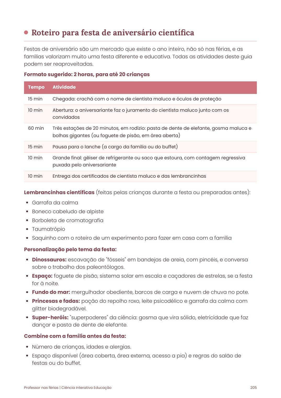 Roteiro de festa de aniversário científica
