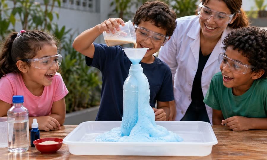 Crianças observando espuma gigante
