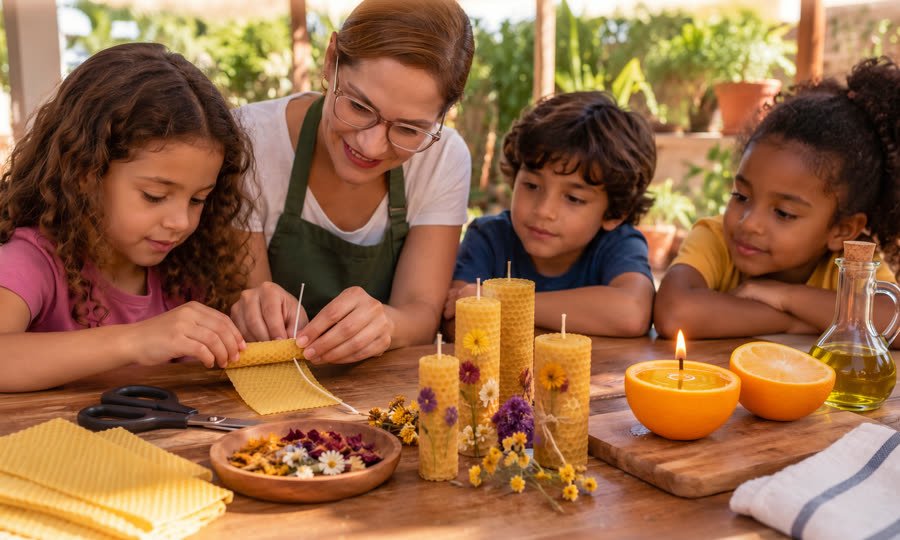 Velas naturais feitas pelas crianças